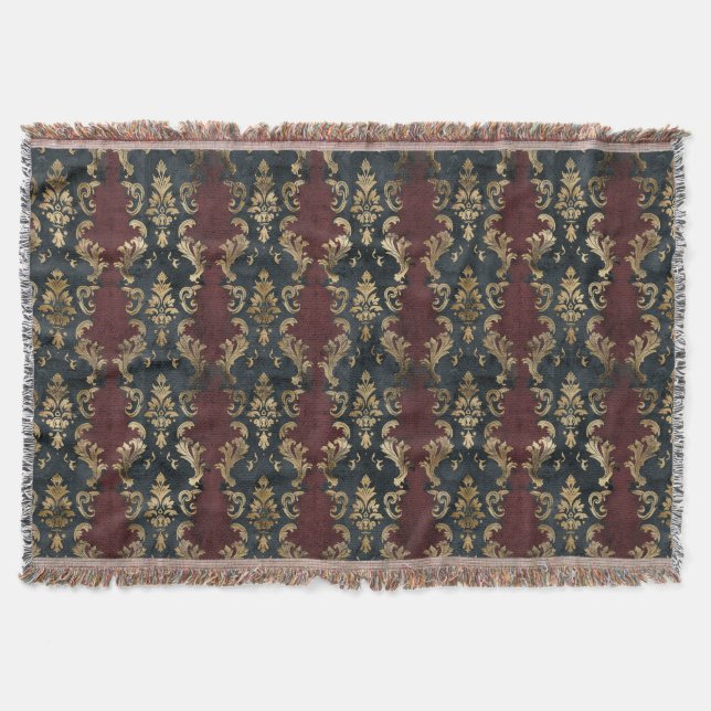 Couverture Motif Damask Noir Persian Gold (1) (Devant)