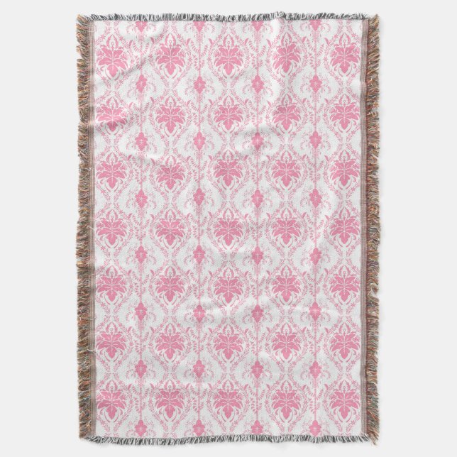 Couverture motif damassé rose blanc (devant Vertical)