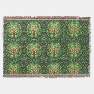 Couverture Motif d'arbre orné en vert et marron sur un tissé