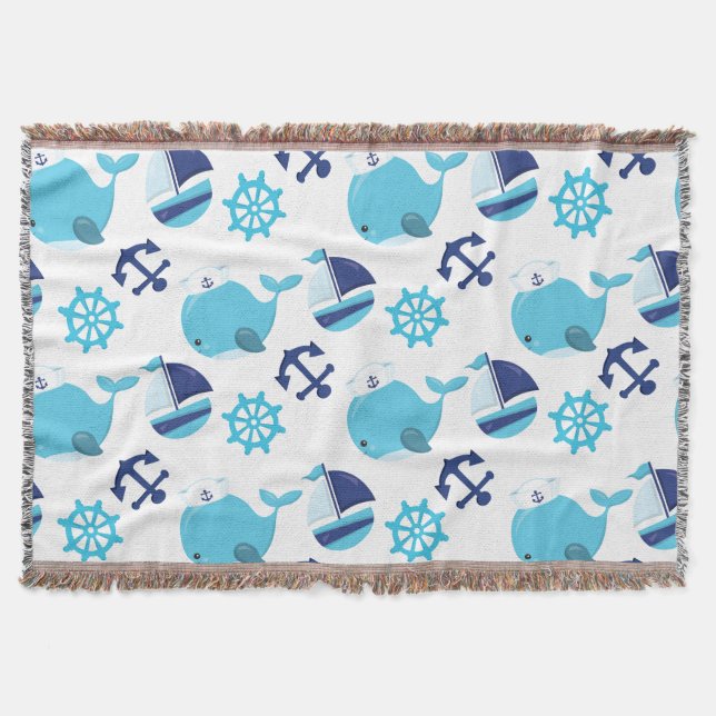 Couverture Motif De Baleines, Beaux Baleines, Baleines Bleues (Devant)