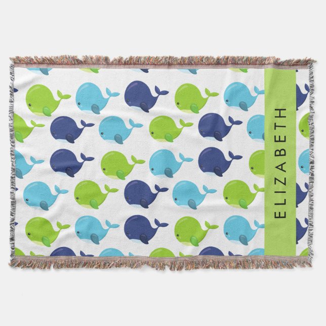 Couverture Motif De Baleines, Beaux Baleines, Votre Nom (Devant)