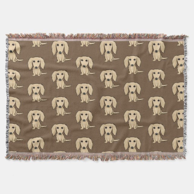 Couverture Motif de Dachshunds de crème à pois longs | Doxies (Devant)
