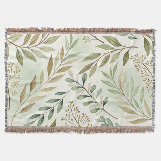 Couverture Motif de feuille botanique - Vert doux (Devant)