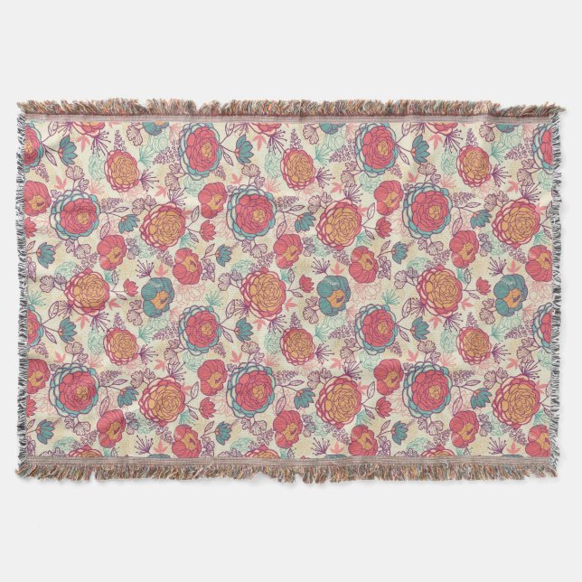 Couverture Motif de fleurs et de feuille de pivoine (Devant)