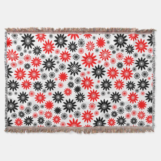 Couverture Motif de fleurs - Noir avec rouge et blanc (Devant)
