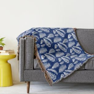 Couverture Motif de fougère de région boisée, bleu de cobalt