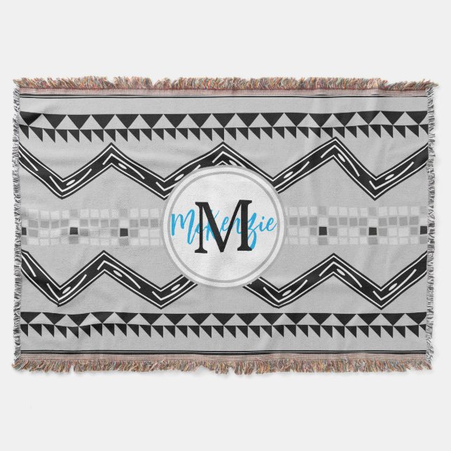 Couverture Motif de monogramme noir et gris Aztec géométrique (Devant)