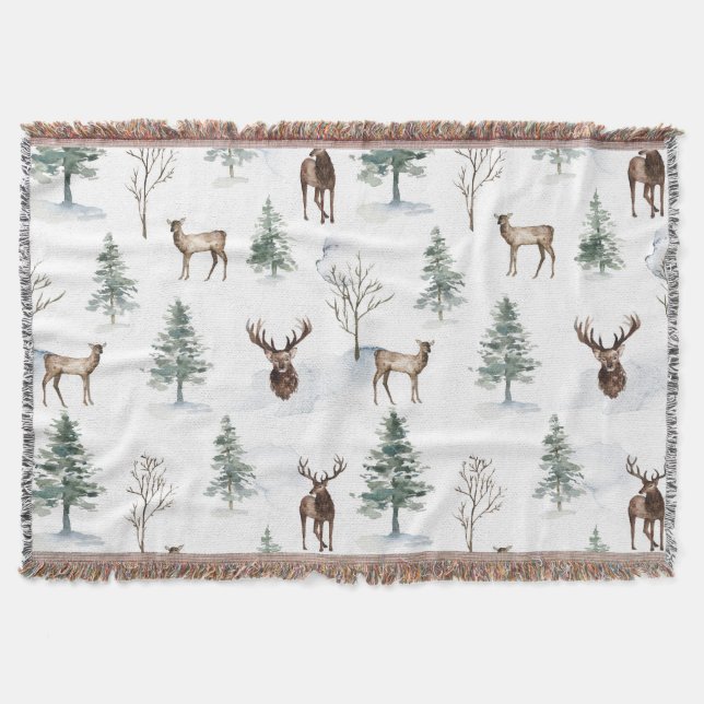 Couverture Motif de Noël cerfs d'hiver bois (Devant)