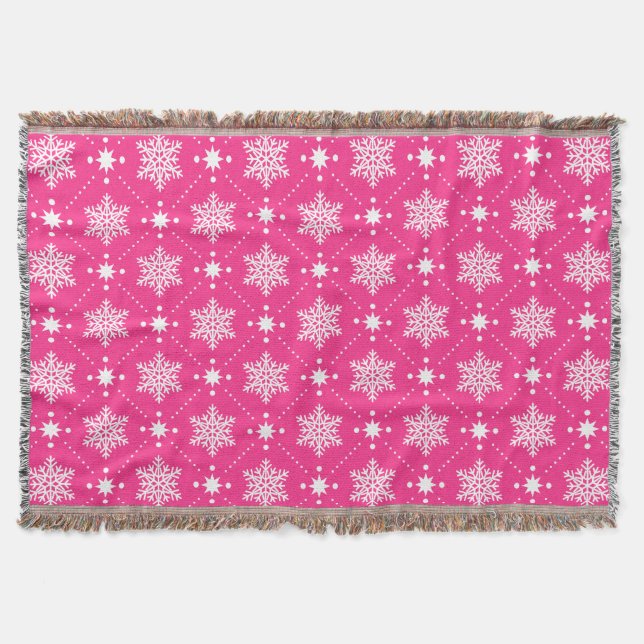 Couverture Motif De Noël Cosy Rose Et Blanc Snowflakes (Devant)