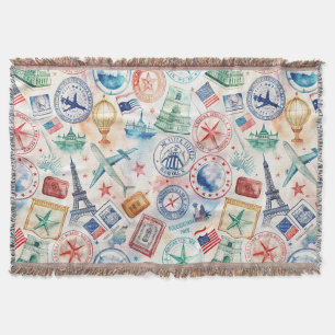 Couverture Motif de tampon de voyage du monde vintage (3)