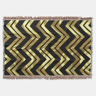 Couverture Motif de zigzag noir et métallique de Chevron d'or