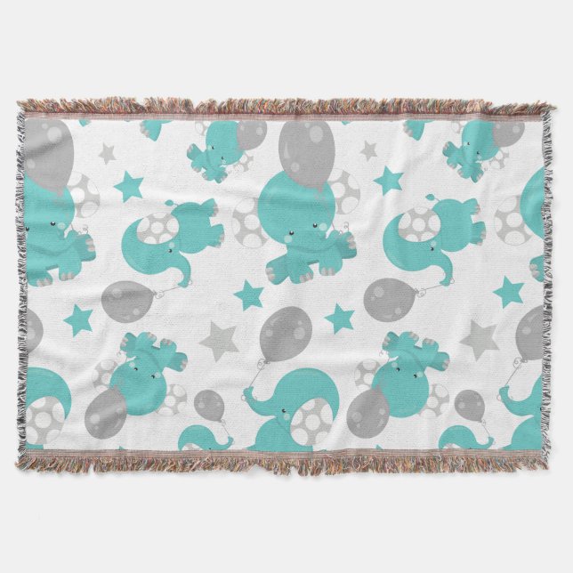 Couverture Motif Des Eléphants Bleus, Eléphants Mignons, Étoi (Devant)