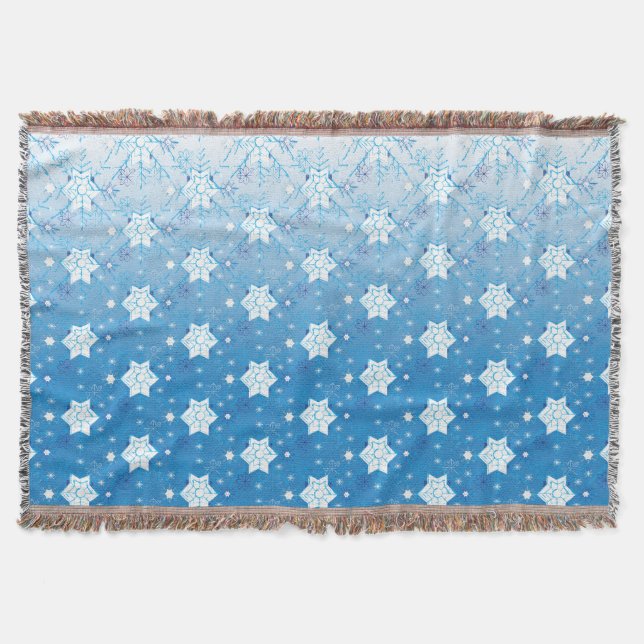 Couverture Motif des flocons de neige bleu et blanc d'hiver (Devant)