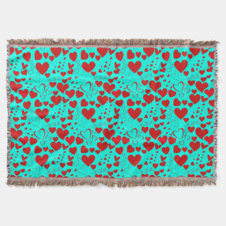 Couverture Motif en forme de coeur rouge en turquoise vide