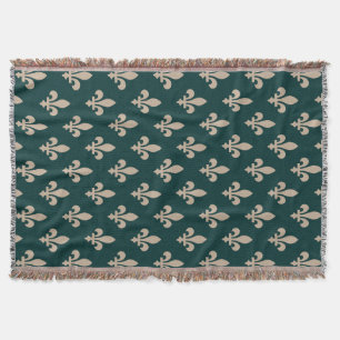 Couverture Motif Fleur de Lis, Crème Royale Française sur Fon