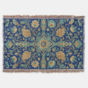 Couverture Motif floral arabesque persan bleu royal
