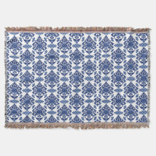 Couverture Motif floral baroque bleu royal et blanc de luxe