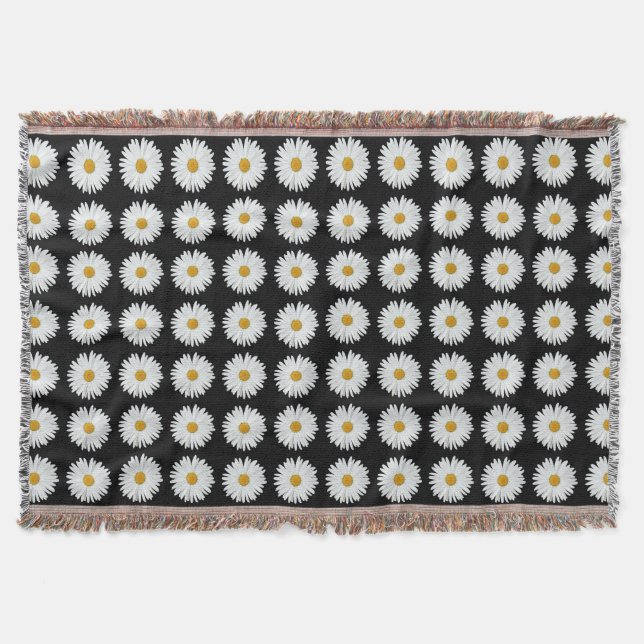 Couverture Motif floral marguerrier blanc sur noir (Devant)
