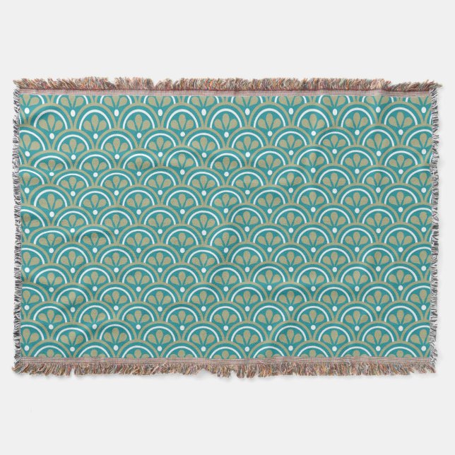 Couverture Motif floral turquoise et kaki d'art déco (Devant)