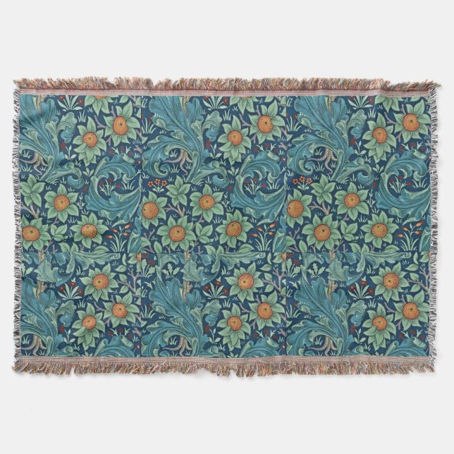 Couverture Motif floral William Morris Rouge Jaune bleu vert (Devant)