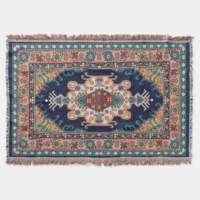 Couverture Motif géométrique Perse Tabriz Black Radial (Devant)