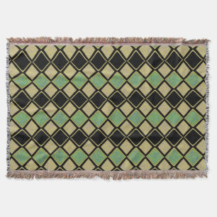 Couverture Motif Harlequin en Or, Vert et Noir 