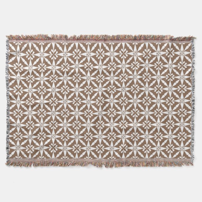 Couverture Motif Ikat Star - Taupe Tan et Blanc (Devant)