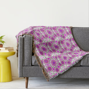 Couverture Motif mandala, lavande, rose, rose chaud, blanc