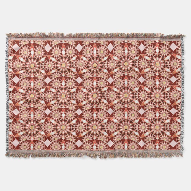 Couverture Motif mandala, marron, rouille, beige, chamois (Devant)