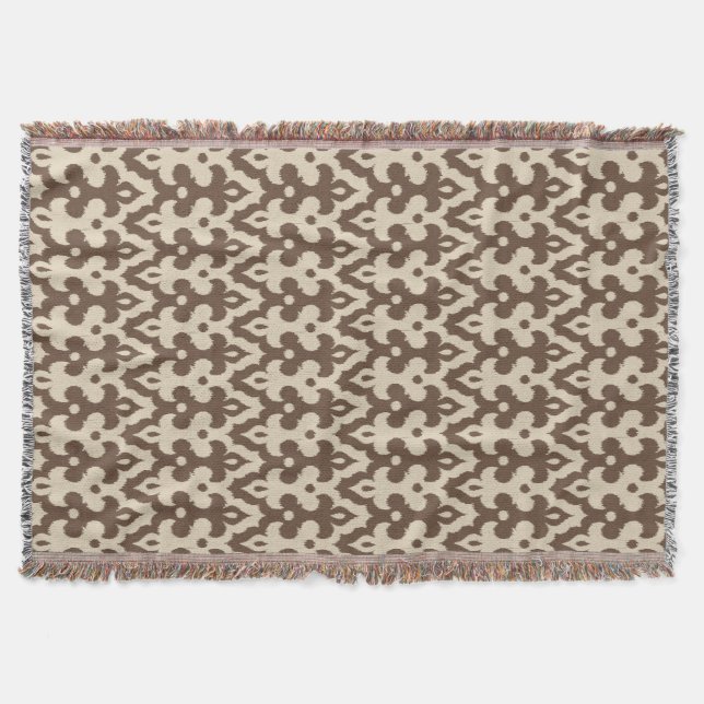 Couverture Motif marocain Ikat Damask, Taupe et Beige (Devant)