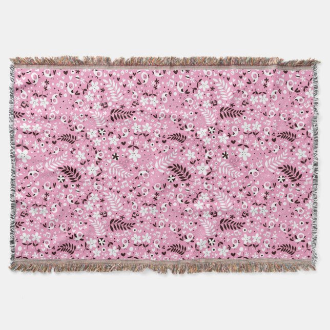 Couverture motif mignon de rose d'oiseaux et de fleurs (Devant)