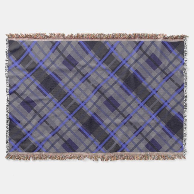Couverture Motif moderne Tartan bleu gris noir (Devant)