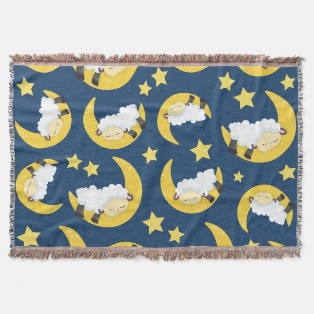 Couverture Motif mouton, Mouton couché, Lune, Étoiles (Devant)