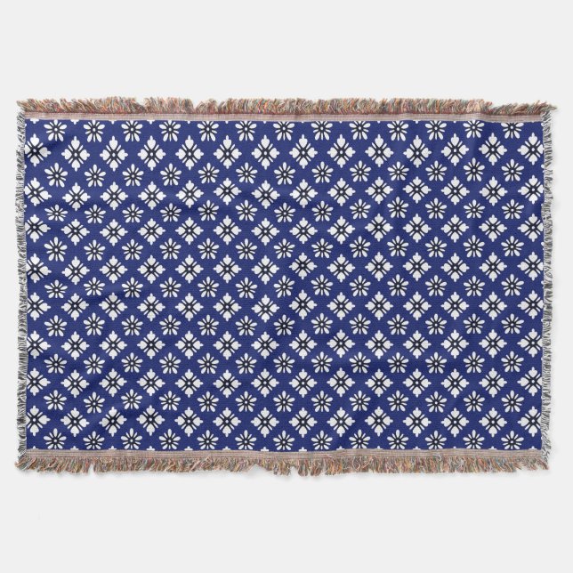 Couverture Motif Oriental Indigo White Katazome Fleurs (Devant)