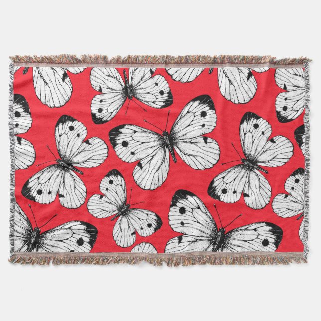 Couverture Motif papillon de chou sur rouge (Devant)