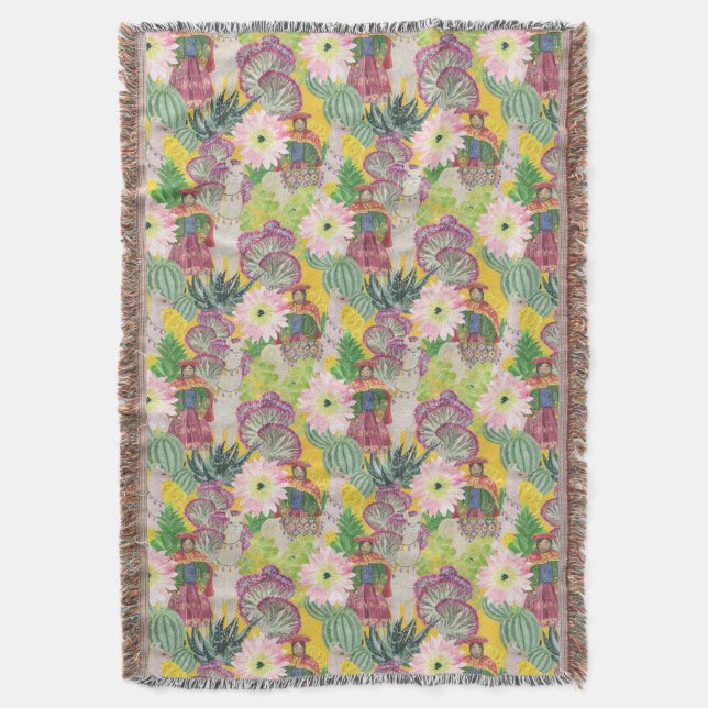 Couverture Motif péruvien de femme et de lama d'aquarelle (devant Vertical)