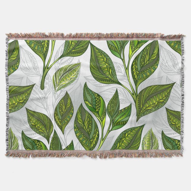 Couverture Motif sans couture avec Feuilles de thé vert (Devant)