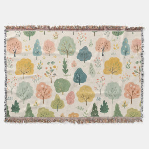 Couverture Motif sans couture d'arbres de forêt à l'aquarelle