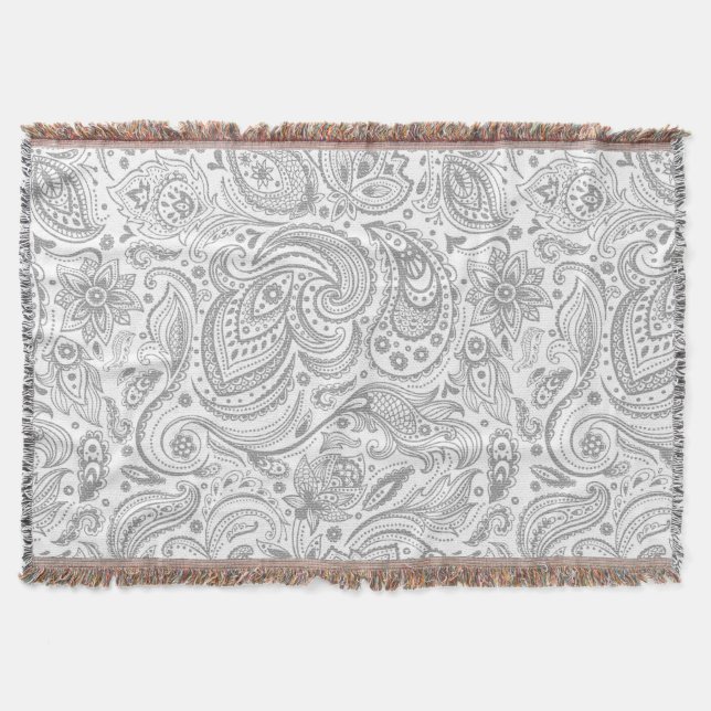 Couverture Motif Silver Grey Et Blanc Floral Paisley (Devant)