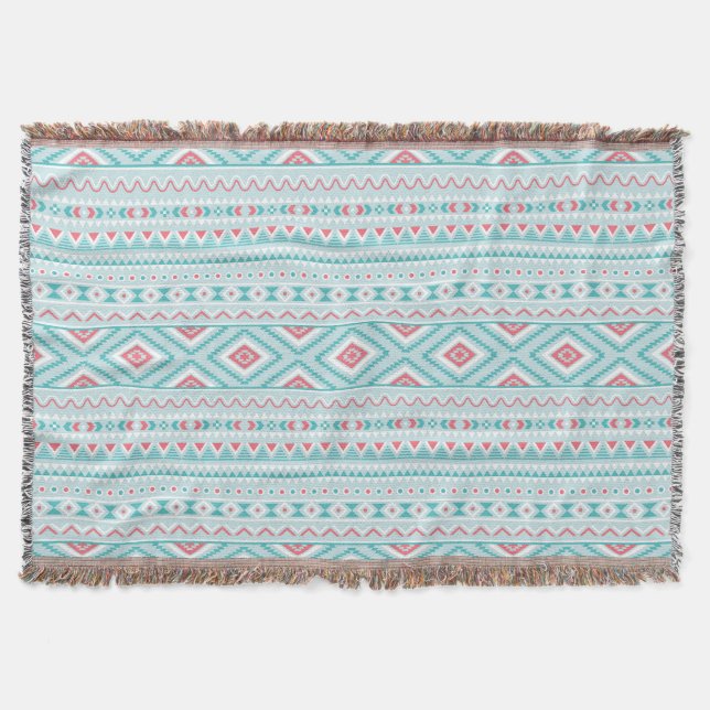 Couverture Motif tribal aztèque turquoise et rose (Devant)