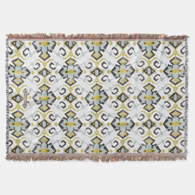 Couverture Motif tribal chic jaune et gris ikat (Devant)