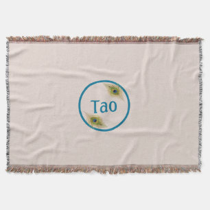 Couverture Motif turquoise et plumes de paon sur le Tao beige