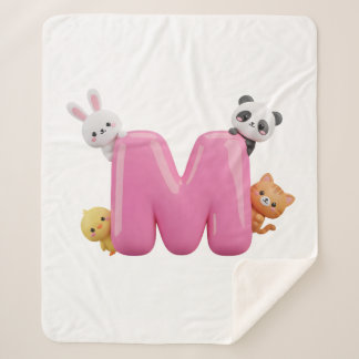Couverture moyenne en Sherpa rose avec lettre M en
