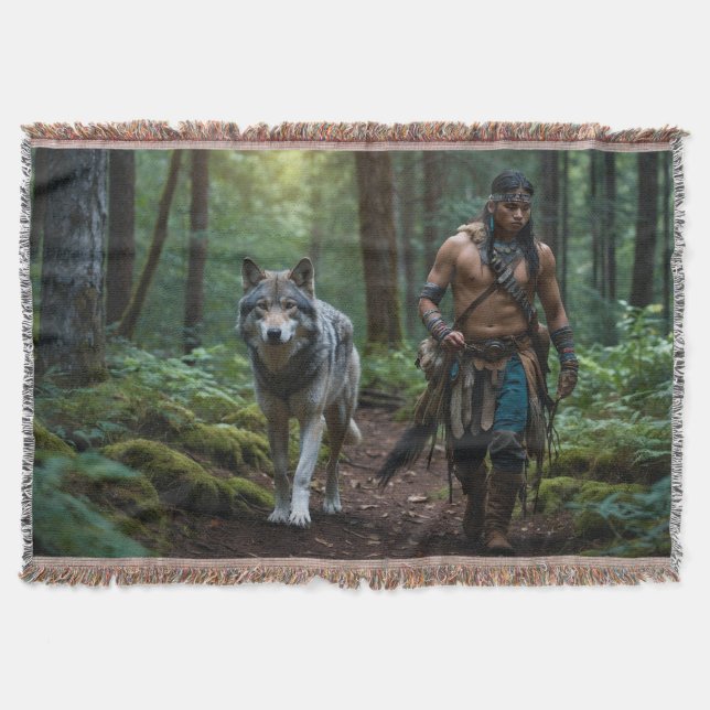 Couverture Nativ American Warrior & Wolf Wildlife Design (Devant)