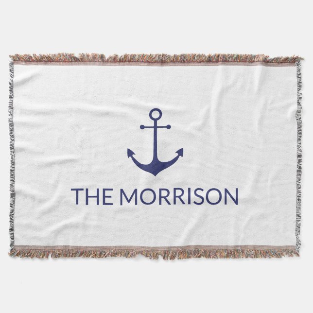Couverture Nautical Custom Boat Name Marine bleu ancre blanch (Devant)