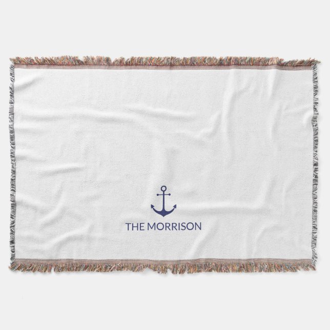 Couverture Nautical Custom Boat Name Marine bleu ancre blanch (Devant)
