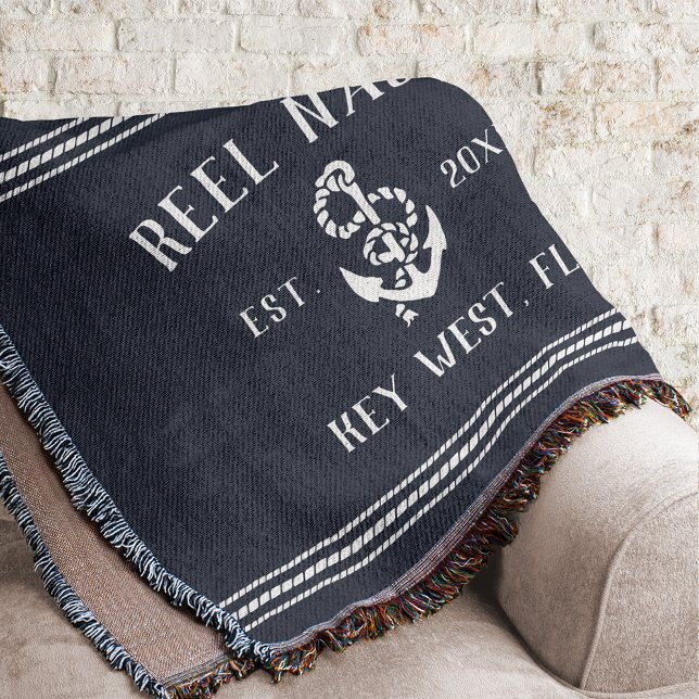 Couverture Nautical Dark Navy Bleu Rustique Ancre Nom du bate (Créateur téléchargé)