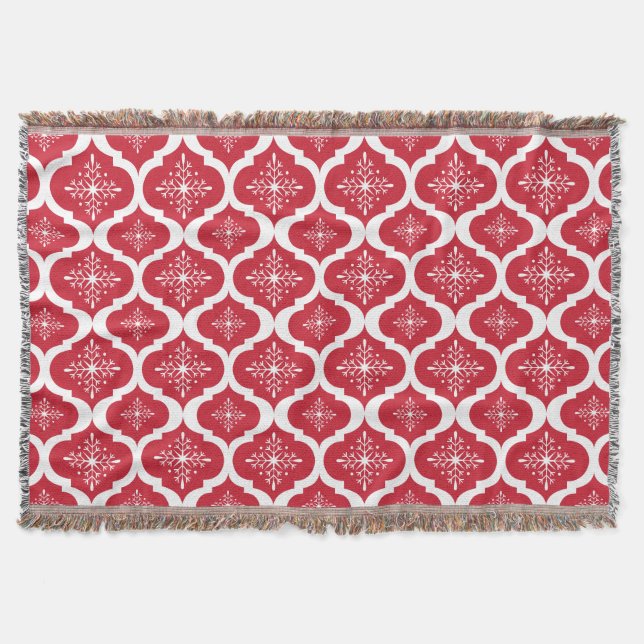 Couverture Noël Rouge Blanc Snowflakes Lattice Motif (Devant)