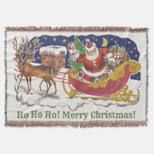 Couverture Noël vintage, joyeux Père Noël avec traîneau