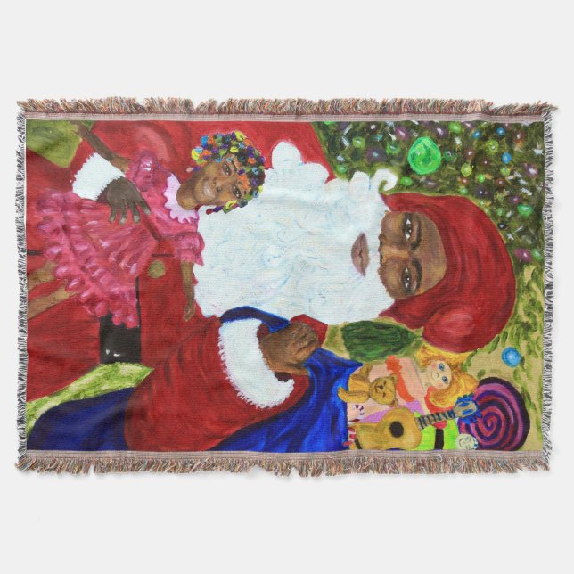 Couverture noire de jet de Père Noël - cadeaux à (Devant)